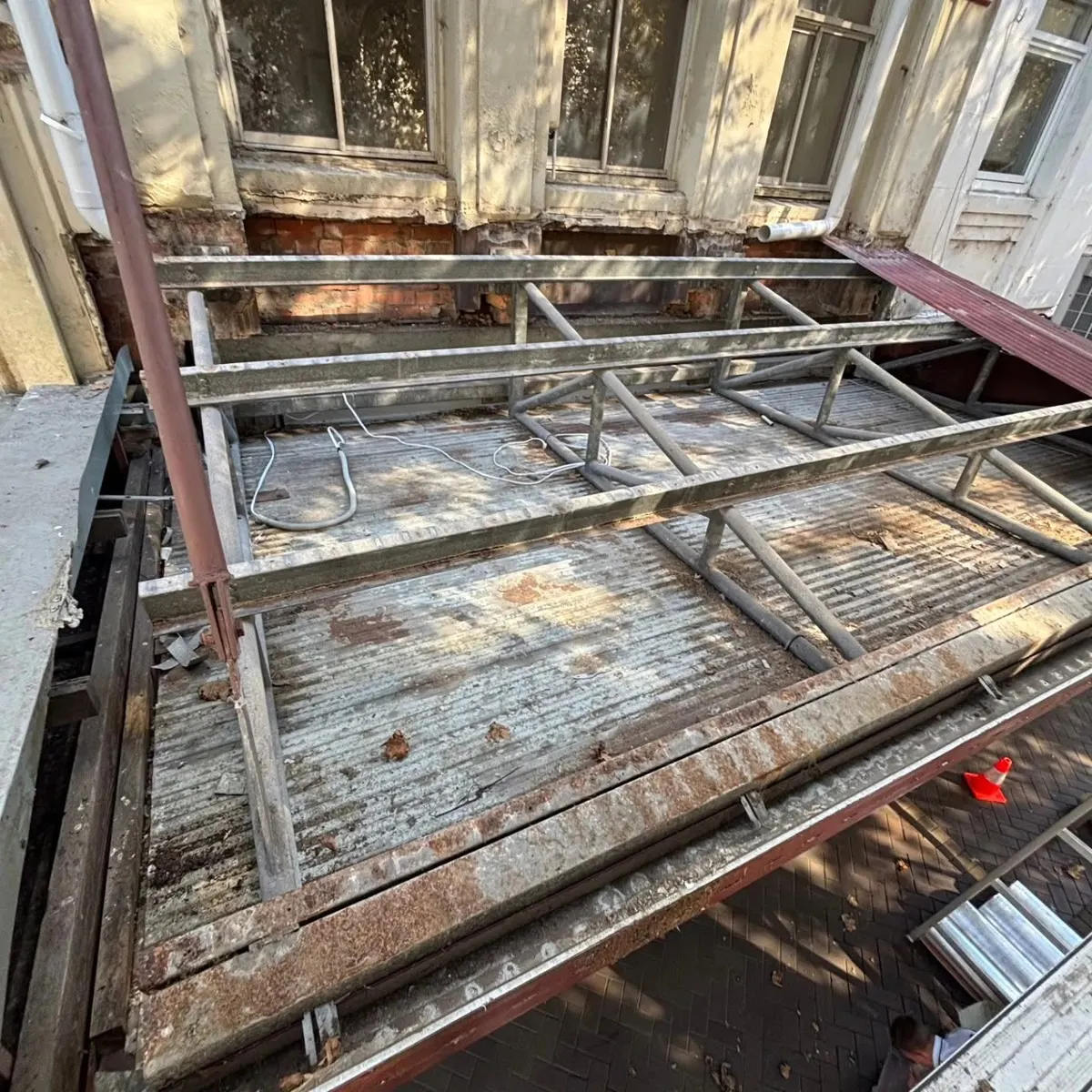 A heritage awning stripped back to its steel frame